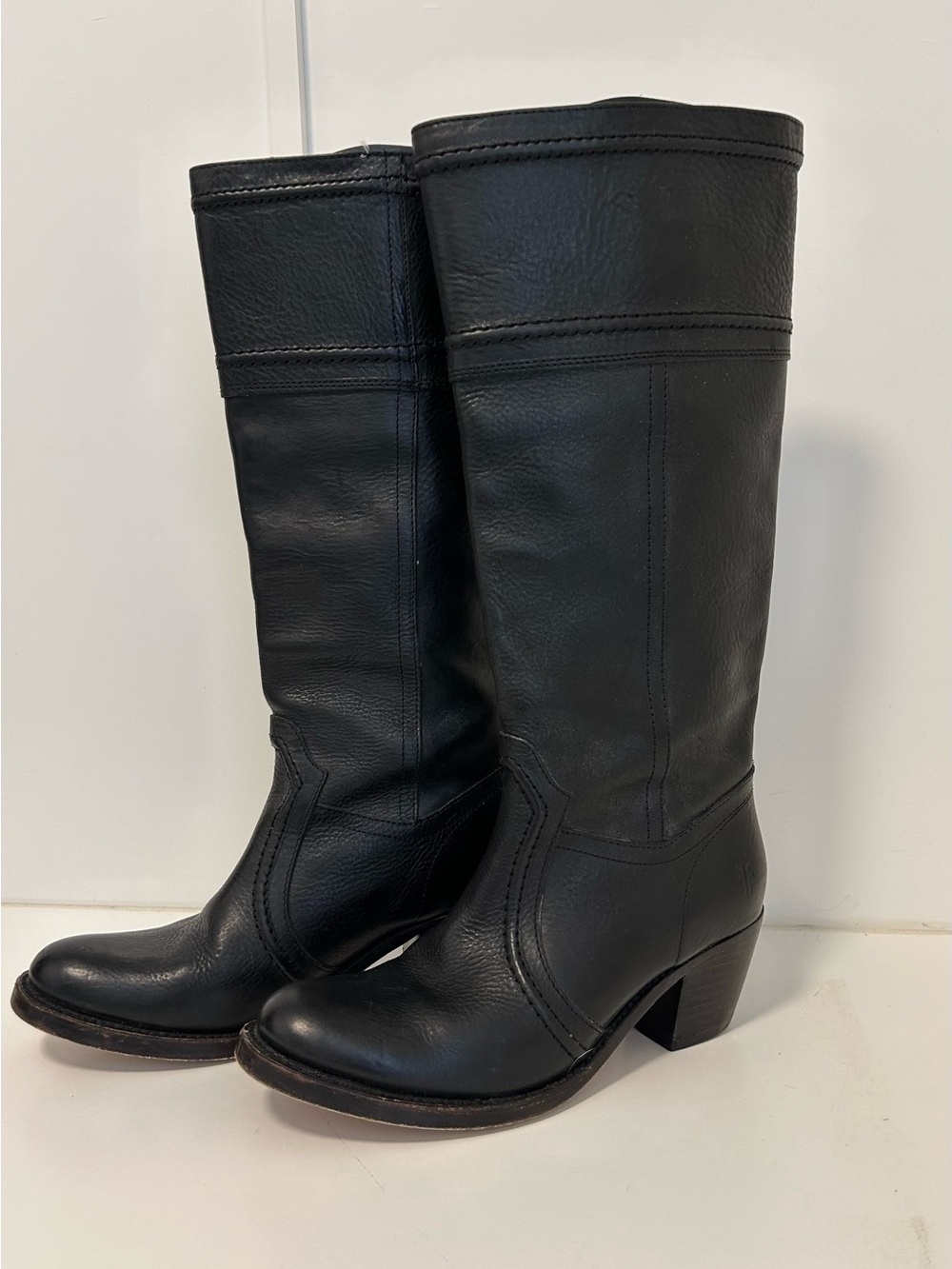 Frye Black Leather Tall Riding Boots